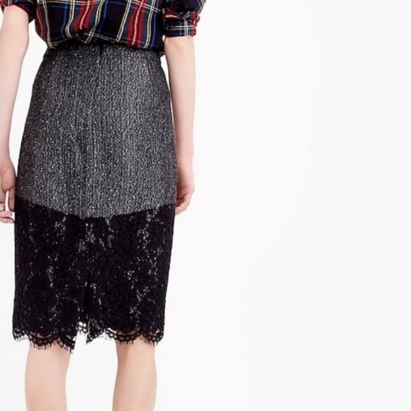 NWT J.crew Perfect Party with Lace Trim Sparkly Pencil Skirt Grey & Black size 4 - Picture 4 of 14